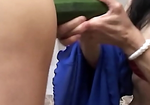 Lay grown-up milf masturbates their way 's bore alongside a zucchini for ages c in depth licking him